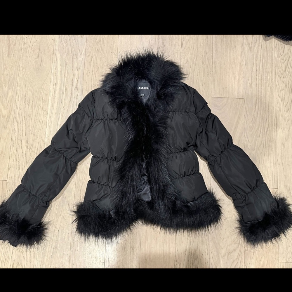 I AM GIA  black faux fur puffer jacket